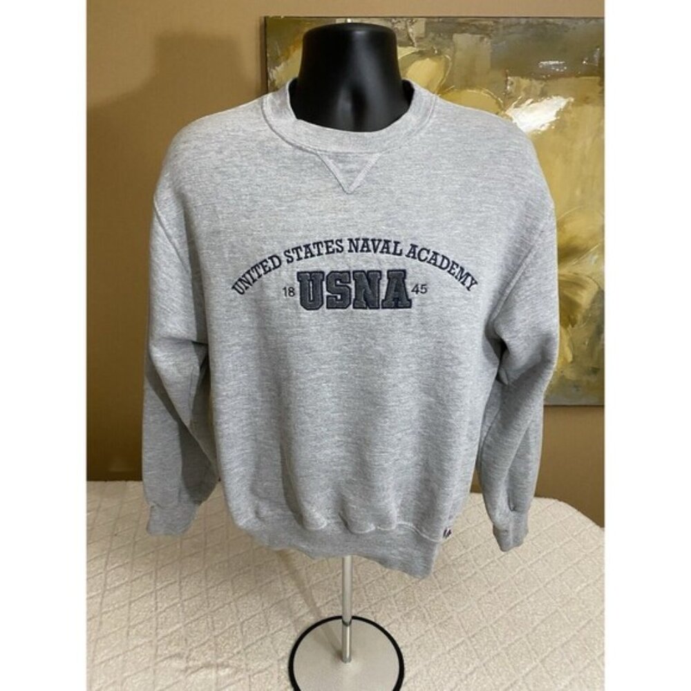Vintage Russell Athletic United States Naval Academy 1845 Gray Sweatshirt Size S